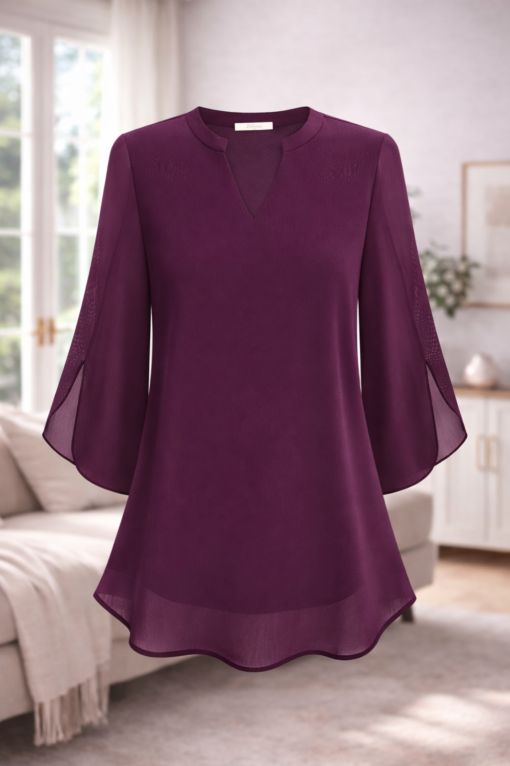 Valeria – Blusa elegante de gasa con escote en V