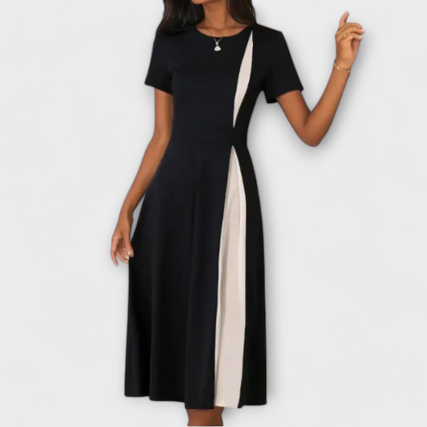 Diana - Vestido midi preto e branco
